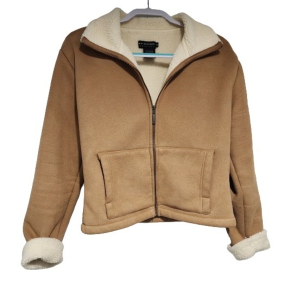 B.C. Clothing Jackets & Blazers - B.C. Clothing Faux Suede Short Jacket Size M Brown Tan Sherpa Lining Full Zip